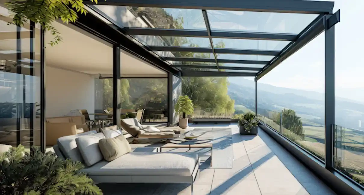 Terrassenüberdachung mit Glasbrüstung